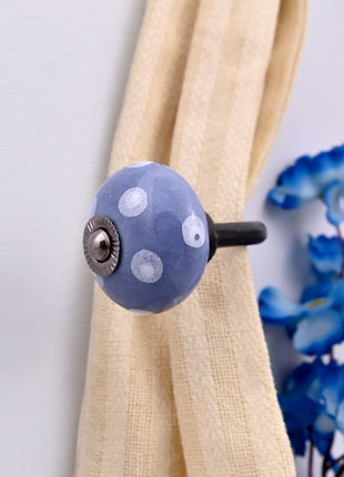 Curtain Tie Backs Hook Decorative Wall Hook- White Polka Dots on Blue (Set of Two)