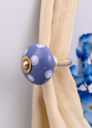 Curtain Tie Backs Hook Decorative Wall Hook- White Polka Dots on Blue (Set of Two)