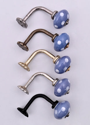 Curtain Tie Backs Hook Decorative Wall Hook- White Polka Dots on Blue (Set of Two)