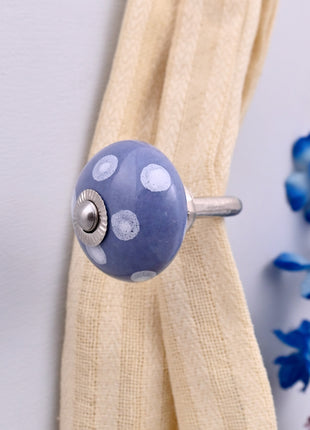 Curtain Tie Backs Hook Decorative Wall Hook- White Polka Dots on Blue (Set of Two)
