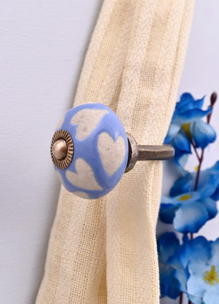 Curtain Tie Backs Hook Decorative Wall Hook- Beige Heart on Blue (Set of Two)