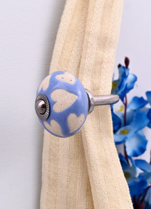 Curtain Tie Backs Hook Decorative Wall Hook- Beige Heart on Blue (Set of Two)