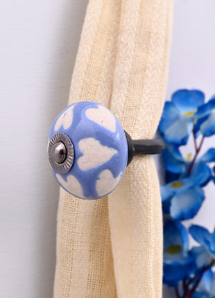 Curtain Tie Backs Hook Decorative Wall Hook- Beige Heart on Blue (Set of Two)