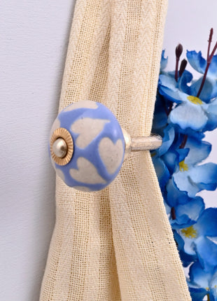 Curtain Tie Backs Hook Decorative Wall Hook- Beige Heart on Blue (Set of Two)