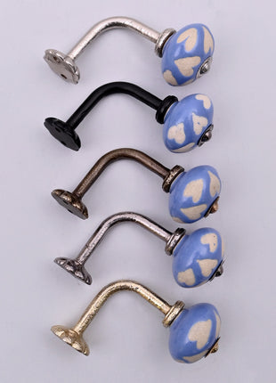 Curtain Tie Backs Hook Decorative Wall Hook- Beige Heart on Blue (Set of Two)