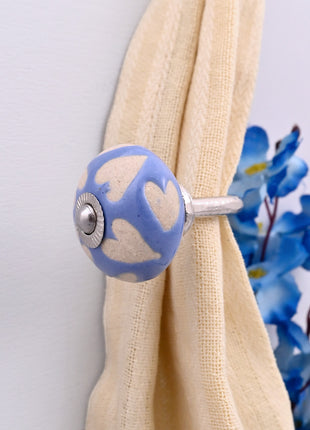 Curtain Tie Backs Hook Decorative Wall Hook- Beige Heart on Blue (Set of Two)