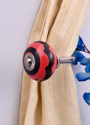 Curtain Tie Backs Hook Decorative Wall Hook-Red & Black Striped Swirl (Set of Two)