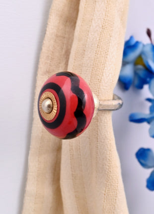 Curtain Tie Backs Hook Decorative Wall Hook-Red & Black Striped Swirl (Set of Two)