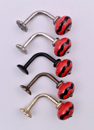 Curtain Tie Backs Hook Decorative Wall Hook-Red & Black Striped Swirl (Set of Two)