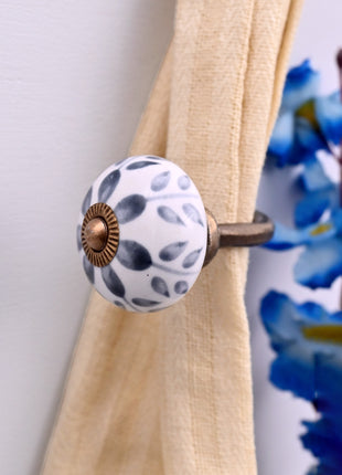 Curtain Tie Backs Hook Decorative Wall Hook- Grey Floral (Set of Two)