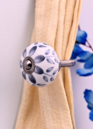 Curtain Tie Backs Hook Decorative Wall Hook- Grey Floral (Set of Two)