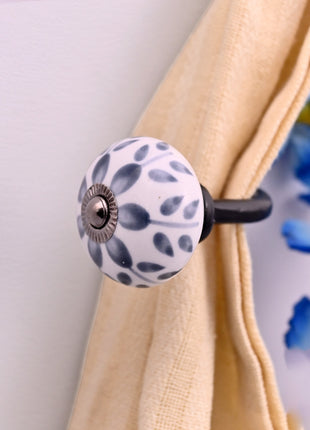 Curtain Tie Backs Hook Decorative Wall Hook- Grey Floral (Set of Two)