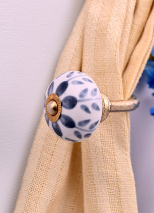 Curtain Tie Backs Hook Decorative Wall Hook- Grey Floral (Set of Two)