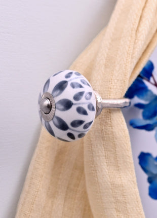 Curtain Tie Backs Hook Decorative Wall Hook- Grey Floral (Set of Two)