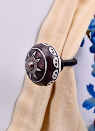 Curtain Tie Backs Hook Decorative Wall Hook- Charcoal Grey (Set of Two)