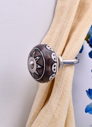 Curtain Tie Backs Hook Decorative Wall Hook- Charcoal Grey (Set of Two)