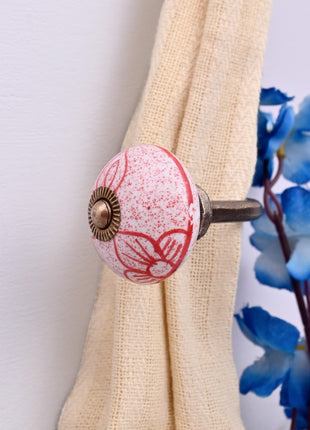 Curtain Tie Backs Hook Decorative Wall Hook- Red Speckled Floral (Set of Two)