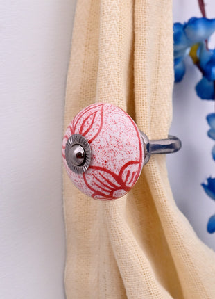 Curtain Tie Backs Hook Decorative Wall Hook- Red Speckled Floral (Set of Two)