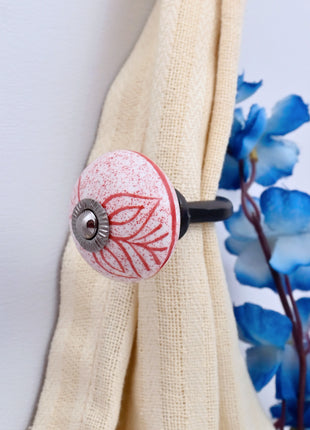 Curtain Tie Backs Hook Decorative Wall Hook- Red Speckled Floral (Set of Two)