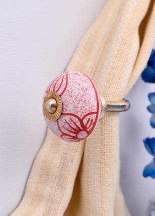 Curtain Tie Backs Hook Decorative Wall Hook- Red Speckled Floral (Set of Two)