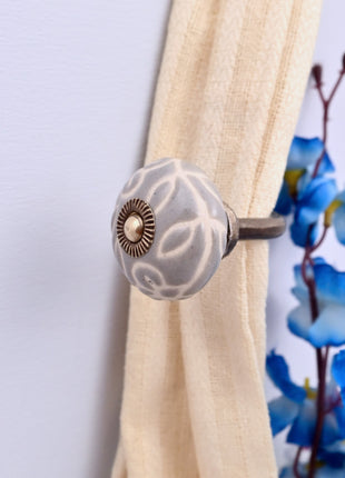 Curtain Tie Backs Hook Decorative Wall Hook- Embossed Grey (Set of Two)