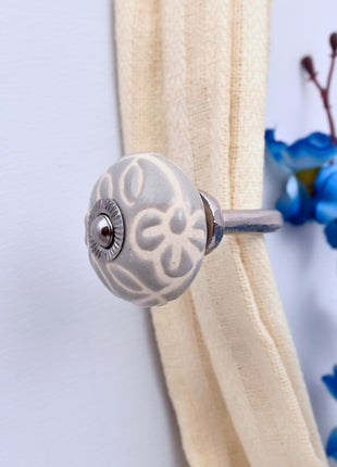 Curtain Tie Backs Hook Decorative Wall Hook- Embossed Grey (Set of Two)