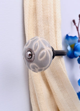 Curtain Tie Backs Hook Decorative Wall Hook- Embossed Grey (Set of Two)