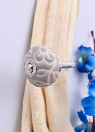 Curtain Tie Backs Hook Decorative Wall Hook- Embossed Grey (Set of Two)