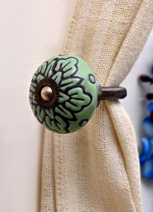 Curtain Tie Backs Hook Decorative Wall Hook- Green (Set of Two)