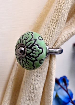 Curtain Tie Backs Hook Decorative Wall Hook- Green (Set of Two)