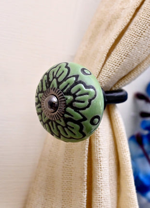 Curtain Tie Backs Hook Decorative Wall Hook- Green (Set of Two)
