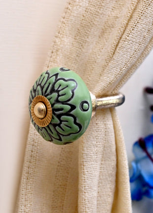 Curtain Tie Backs Hook Decorative Wall Hook- Green (Set of Two)