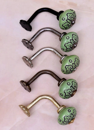 Curtain Tie Backs Hook Decorative Wall Hook- Green (Set of Two)