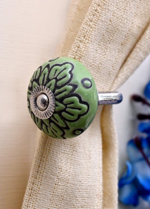 Curtain Tie Backs Hook Decorative Wall Hook- Green (Set of Two)