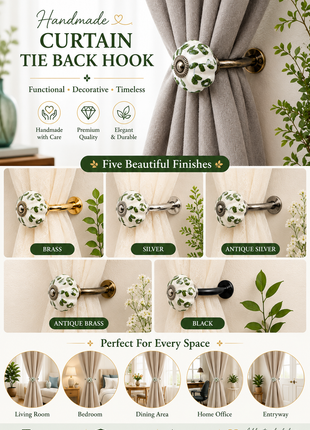 Curtain Tie Backs Hook Decorative Wall Hook- Green leaf (Set of Two)