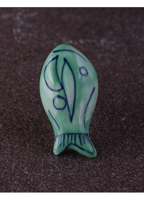 Children Green Fish Ceramic Cabinet Knob