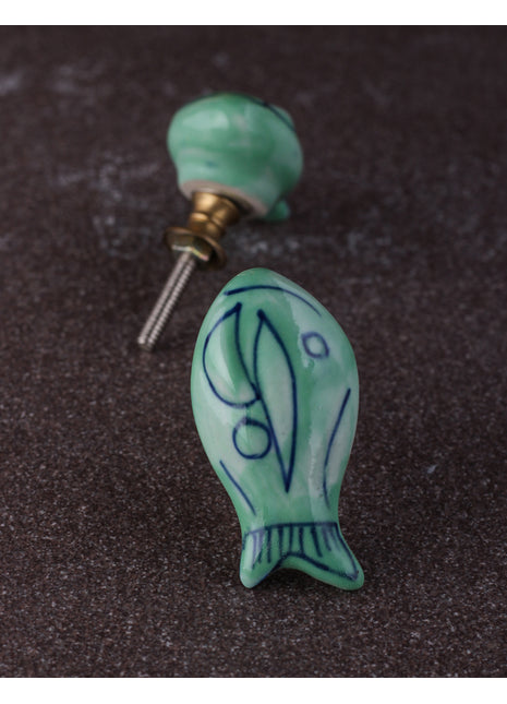 Children Green Fish Ceramic Cabinet Knob