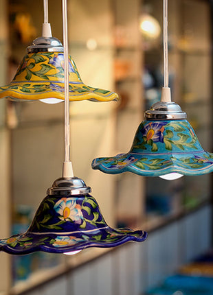 Blue color blue pottery hanging lamp