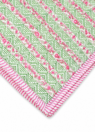 Handmade Floral Block Print Cotton Quilt – Reversible Lightweight Bedspread for All Seasons