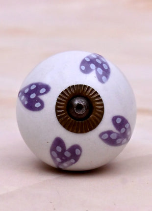 Purple Heart Design On White Base Ceramic Door Knob