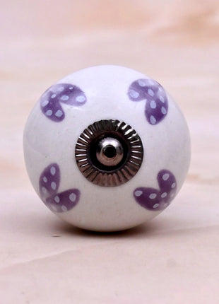 Purple Heart Design On White Base Ceramic Door Knob