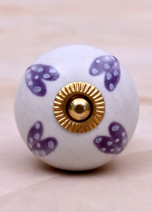 Purple Heart Design On White Base Ceramic Door Knob