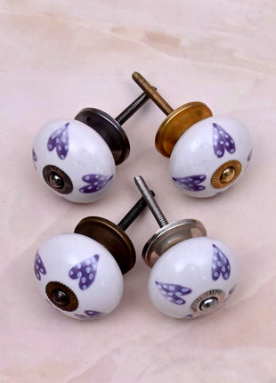 Purple Heart Design On White Base Ceramic Door Knob