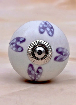 Purple Heart Design On White Base Ceramic Door Knob