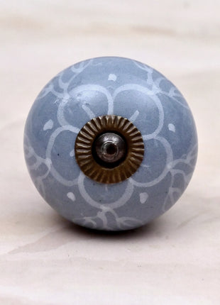 White Floral Pattern on Powder Blue Ceramic Door Knob