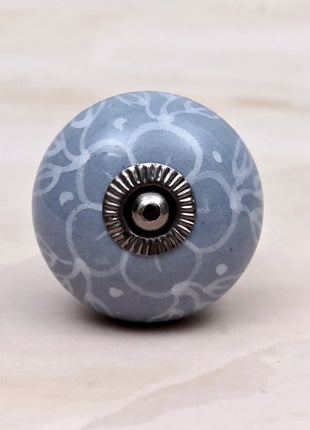 White Floral Pattern on Powder Blue Ceramic Door Knob