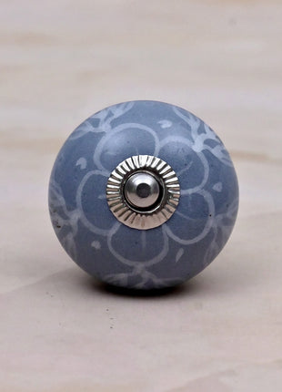 White Floral Pattern on Powder Blue Ceramic Door Knob