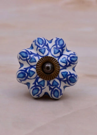 Turquoise Design on White Base Ceramic Door Knob