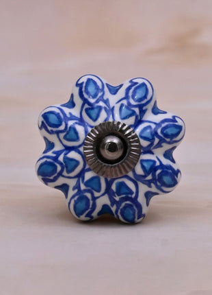 Turquoise Design on White Base Ceramic Door Knob