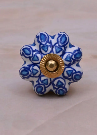 Turquoise Design on White Base Ceramic Door Knob